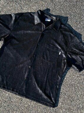 Vintage 90s Black Third Rail Short Sleeve Collared Button Up Shirt Animal Print